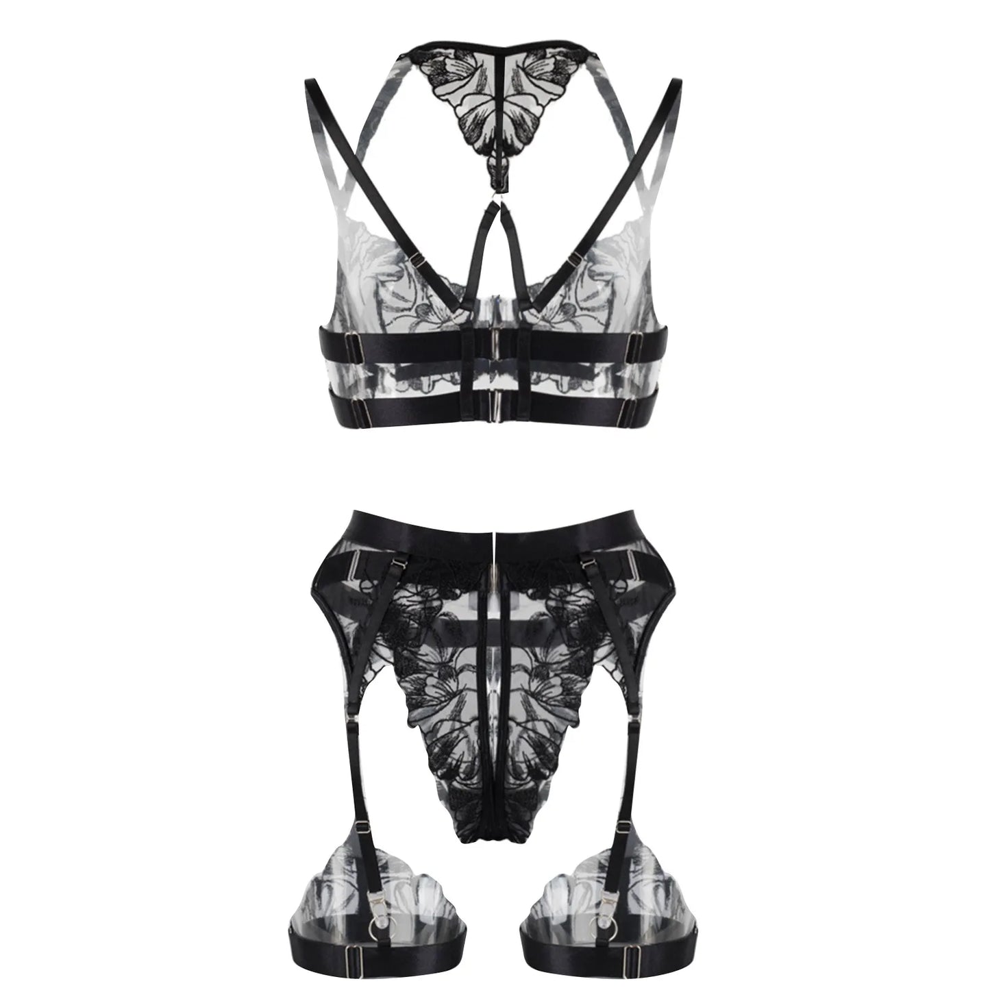 Lace Bra Embroidery Garter Panty Sets Transparent Erotic Costumes Lingerie Set Underwear Porn Sexy Lingerie For Women Intimate