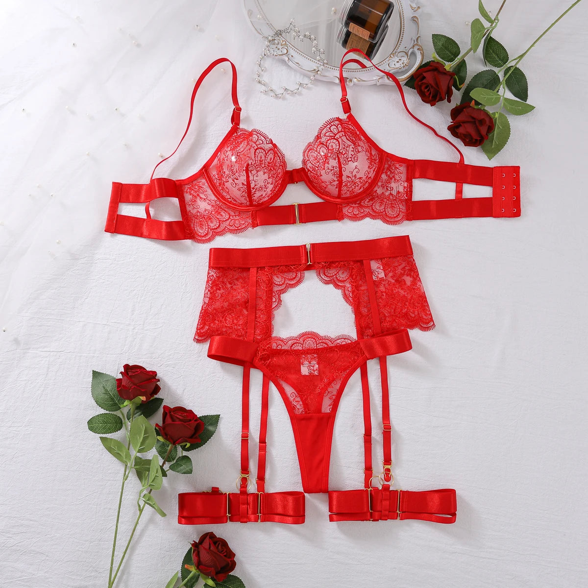 Ensemble Érotique Transparent Brodé Dentelle