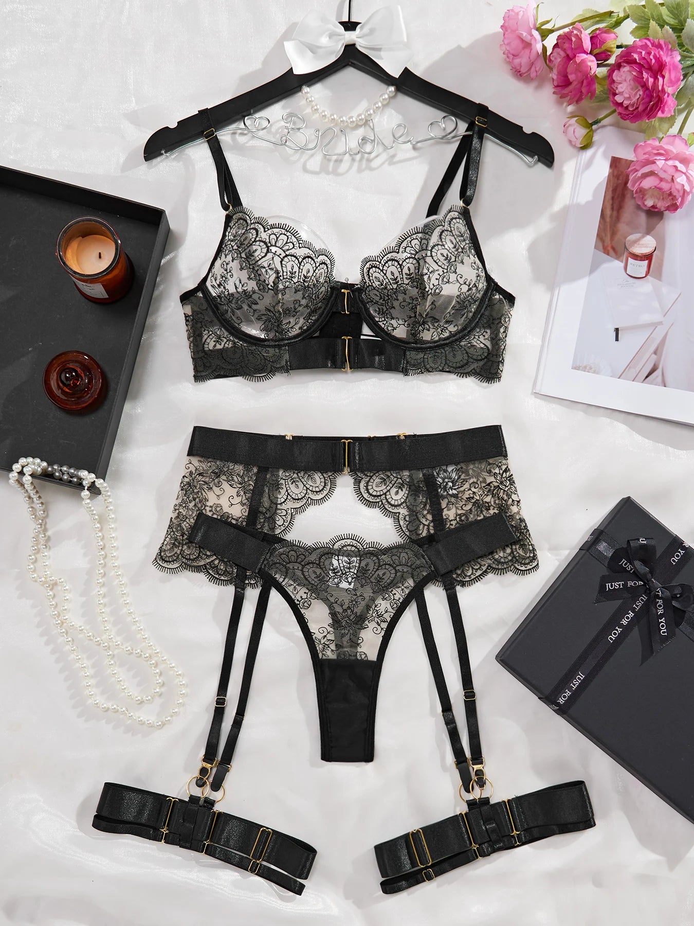Ensemble Érotique Transparent Brodé Dentelle