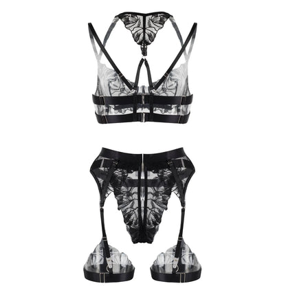 Lace Bra Embroidery Garter Panty Sets Transparent Erotic Costumes Lingerie Set Underwear Porn Sexy Lingerie For Women Intimate